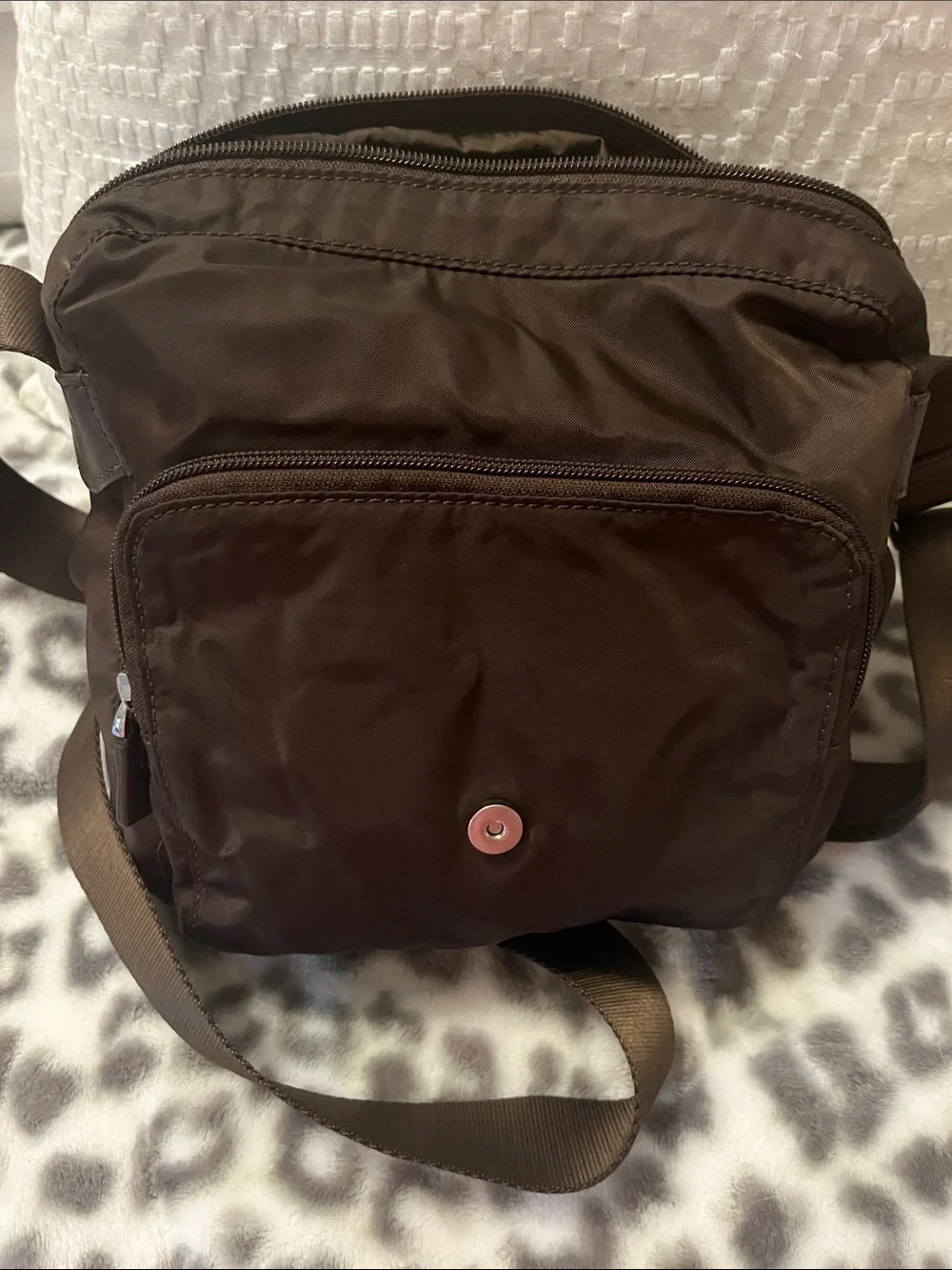 Tumi Brown Nylon Crossbody Bag with Silver Hardware